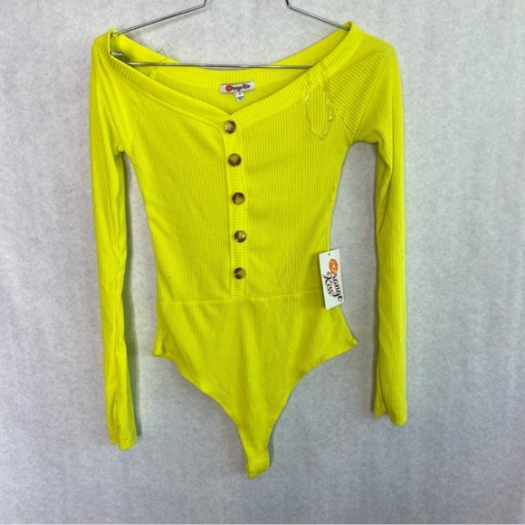 Orange Kiss bodysuit ribbed neon long sleeves small - Picture 1 of 4
